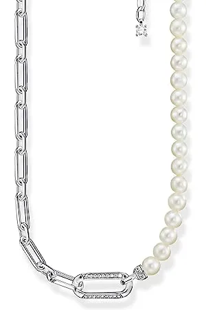 Thomas Sabo Collier mit Ankerkettenelementen und weißen Süßwasserzuchtperlen, aus leicht geschwärztes 925er Sterlingsilber, KE2109-167-14-L45V