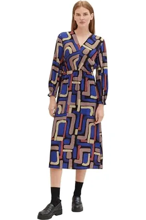 TOM TAILOR Damen Maxi Kleid aus Viskose, black abstract design, 34