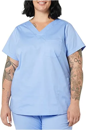 Amazon Damen Klassisch geschnittenes Scrub-Top mit V-Ausschnitt und kurzen Ärmeln (erhältlich in Übergrößen), , XL