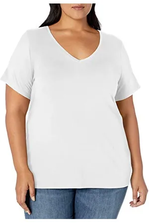 Amazon Damen T-Shirt mit V-Ausschnitt und kurzen Ärmeln in Übergröße, , 4XL Große Größen