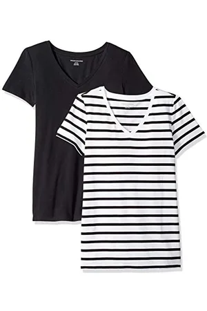 Amazon Damen Kurzärmeliges T-Shirt mit V-Ausschnitt, Klassischer Schnitt, 2er-Pack, , XL