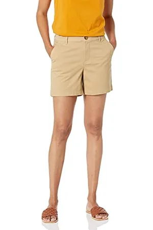 Amazon Damen Mittelhohe schmal geschnittene Khaki-Shorts mit 13 cm Schrittlänge (erhältlich in gerader und kurviger Passform), , 38