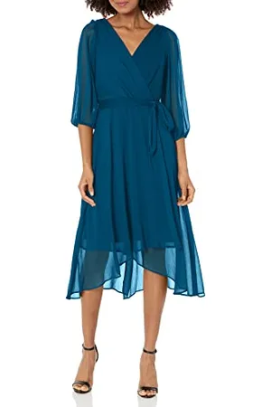 DKNY Damen Pleated Faux Wrap Dress Kleid, , 34