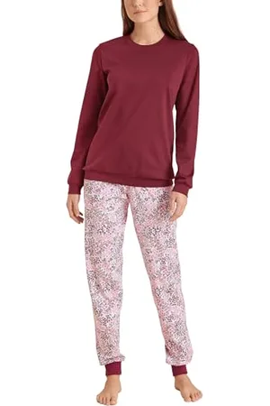 Calida Midnight Flowers Bündchen-Pyjama Damen, aus 100% Dicker Baumwolle