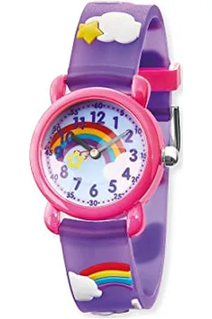 HERZENGEL Mädchen Analog Quarz Uhr mit Kunststoff Armband HEWA-Rainbow