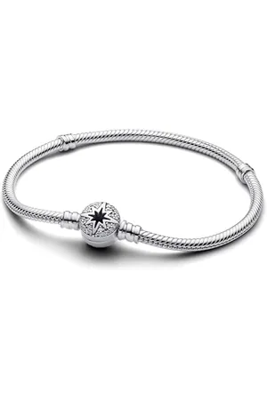 PANDORA Moments Schlangen-Gliederarmband mit Polarstern-Verschluss aus Sterling mit Zirkonia, Kompatibel Moments Charms, Größe: 18 cm, 593584C01-18