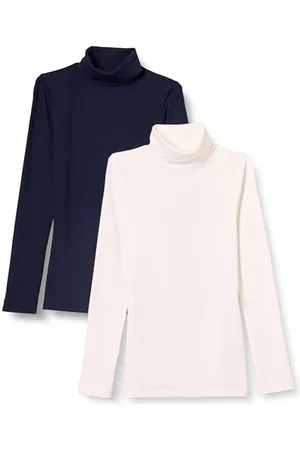 Amazon Damen Langärmliges Rippstrick-Lagen-Top mit Rollkragen in schmaler Passform (erhältlich in Übergrößen), 2er-Pack, , XS