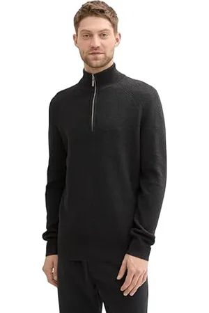 TOM TAILOR Herren Troyer Strickpullover aus Baumwolle, , L