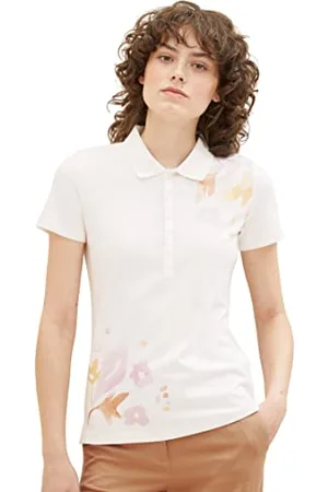 TOM TAILOR Damen 1037493 Polo Shirt mit Print, 10315-Whisper White, 3XL