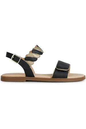 Geox J Karly Girl Sandal, Black/Platinum, 32 EU