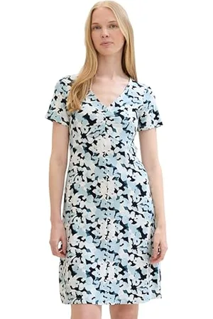 TOM TAILOR Damen Stretch Jersey Kleid , blue small floral design, 42
