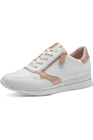 Jana Damen Sneaker flach mit Reißverschluss Vegan, Weiß (White/Rosegold), 38 EU