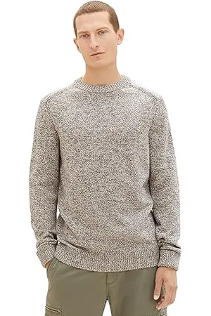 TOM TAILOR Herren 1038246 Basic Strick-Pullover aus Baumwolle, 32742-beige Navy Mouline, XXL