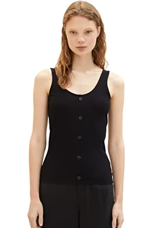 TOM TAILOR Damen 1038399 Top mit Knopfleiste, 14482-Deep Black, XL