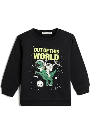 Koton Boys Sweatshirt Long Sleeve Crew Neck Space Themed Dinosaur Printed Soft Interior