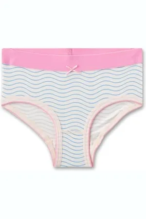 Sanetta Mädchen-Rioslip Blau | Hochwertige und nachhaltige Unterhose für Mädchen aus Bio-Baumwolle. Unterhose mit Webbund und Wellenprint | Unterwäsche für Mädchen