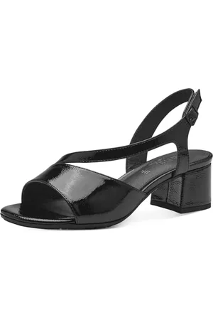 Jana Damen Sandalen mit Absatz mit verstellbarem Riemen Vegan, Schwarz (Black Patent), 38 EU