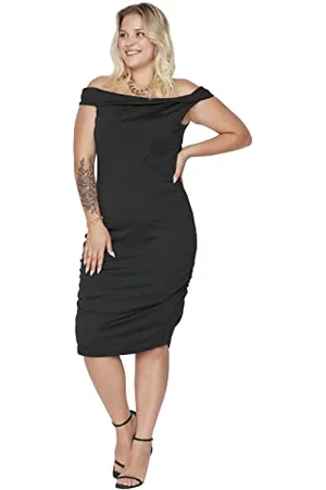 Trendyol Damen Midi Off-Shoulder Fitted Plus Size Dress Kleid, , xx_l