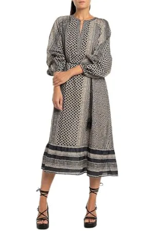 Replay Damen Kleid Langarm aus Baumwolle, (Mehrfarbig), L