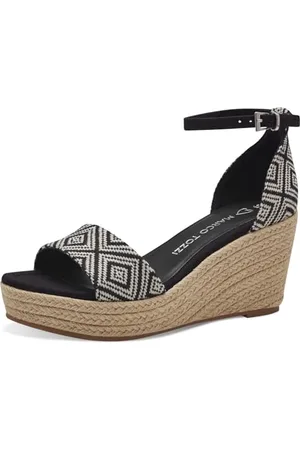 Marco Tozzi Damen Sandalen mit Keilabsatz Sommer mit Plateau, Schwarz , 41 EU