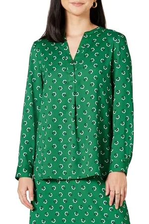 Amazon Damen Langärmlige Popover-Bluse aus Georgette mit lockerer Passform, , L
