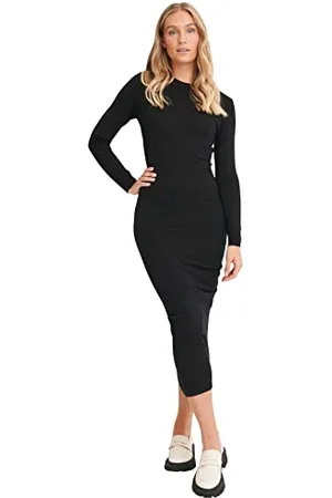 NA-KD Damen Knitted Ruching Midi Dress Lässiges Kleid, , XXS