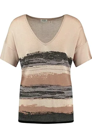 Gerry Weber Damen Kurzarmpullover mit feinem Schimmer überschnittene Schultern, Kurzarm Gemustert 40