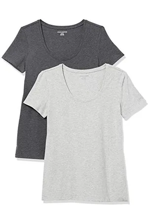 Amazon Damen Kurzärmliges T-Shirt mit U-Ausschnitt in klassischer Passform (Erhältlich in Übergröße), 2er-Pack, , M