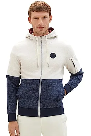 TOM TAILOR Herren 1037759 Colorblock Hoodie Sweatjacke, 18623-vintage beige Melange, XXL