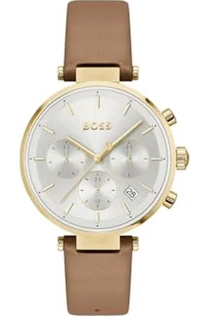 HUGO BOSS Multi Zifferblatt Quarz Uhr für Damen Kollektion Majesty Sport mit Kamelhaarfarbenem Lederarmband - 1502772