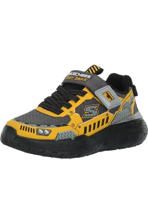 Skechers Boys Sneaker, Charcoal Synthetic/Textile/Yellow Trim, 33 EU