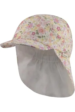 Sterntaler Schirmmütze mit Nackenschutz Blümchen für Mädchen - Baby Mütze aus Bio -Baumwollmuesselin - Sonnenkappe Baby gefüttert mit Baumwollstoff - ecru, 47