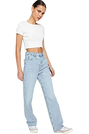 Trendyol Damen Women High Waist Straight Leg Regular Fit Jeans Hose, , 58