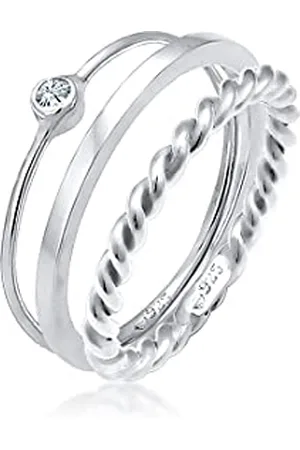 Elli Ring Damen Set Solitär Basic Gedreht mit Kristall in 925 Sterling