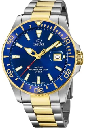 Jaguar Uhrenmodell J863 / C aus der Executive-Kollektion, 43,5 mm blaues Gehäuse mit zweifarbigem Stahlarmband für Herren J863/C