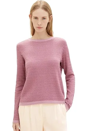 TOM TAILOR Damen Basic Strickpullover mit Struktur, pink dark pink structure, XXXL