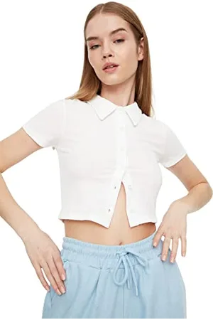 Trendyol Damen White Polo Collar Tubular Knitted Blouse, , S EU