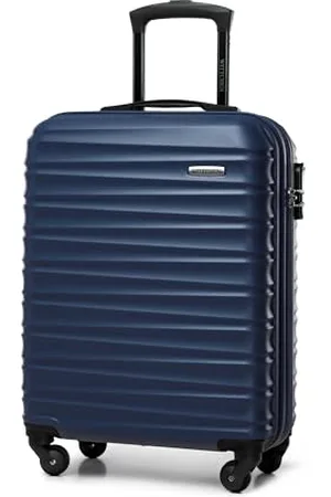 Wittchen Reisekoffer Handgepäck Kabinengepäck Rollkoffer Kabinenkoffer Kleiner Koffer Trolley Hartschale aus ABS mit 4 Spinner-Rollen Zahlenschloss Teleskopgriff Groove Line Größe S Marineblau