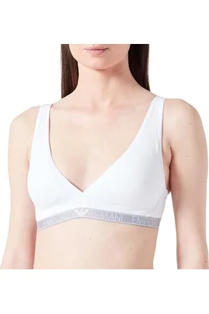 Emporio Armani Damen Stretch Cotton Studs Logoband Bralette Padded Bra, White, M