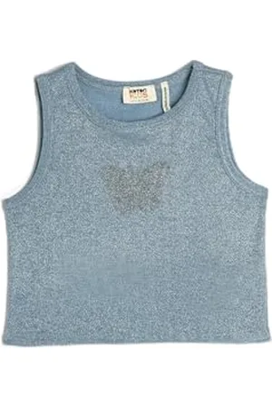 Koton Girls Crop Tank Top Sleeveless Slim Fit Cut Round Collar Glitter