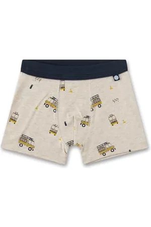 Sanetta Jungen-Unterhose | Hochwertige und nachhaltige Unterhose für Jungen aus Baumwolle. Shorts mit Webbund und Feuerwehrauto-Allover | Unterwäsche für Jungen