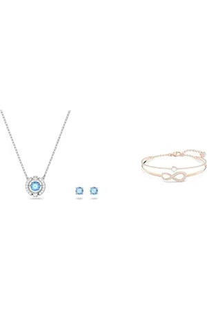 Swarovski : Edles Damen-Schmuck-Set, Rund, Blau, Rhodiniert & Infinity Armreif, Unendlichkeit, Weiß, Roségold-Legierungsschicht