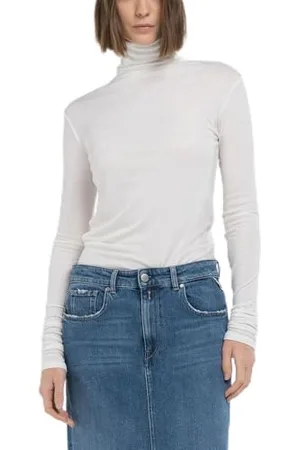 Replay Damen Langarmshirt mit Rollkragen, Weiß (Chalk 562), XXS
