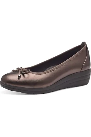Tamaris Comfort Damen Ballerinas aus Leder mit Keilabsatz, Braun , 40 EU