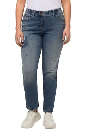 Ulla Popken Damen Boyfriend, Destroy-Effekte, weites Bein, Stretch Jeans, , 44