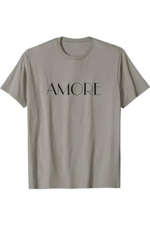 AMORE Grau Klassisches T-Shirt mit U-Ausschnitt und Halbarm, Größe S, Unisex, Klassische Passform, Polyester 100%