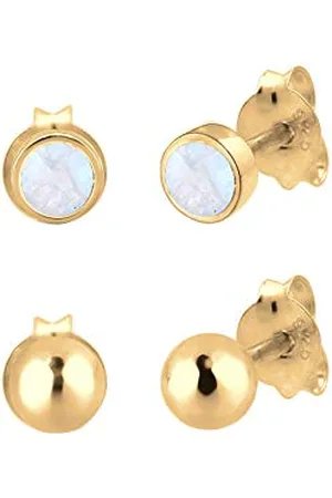 Elli Ohrringe Damen Set Kugel Geo Minimal Mondstein in 925 Sterling Silber vergoldet