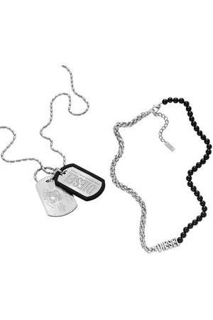 Diesel Herren Font Halskette aus silberfarbenem Edelstahl, Set