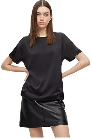 HUGO BOSS Damen Smart Crew Top mit Rundhalsausschnitt aus verschiedenen Materialien Schwarz XL