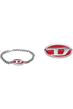 Diesel Herren Kettenarmband und Ohrstecker - rote Emaille und Edelstahl